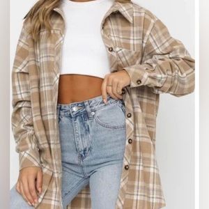 White Fox Boutique: Make It Better Flannel Size: S/M, Color: Tan